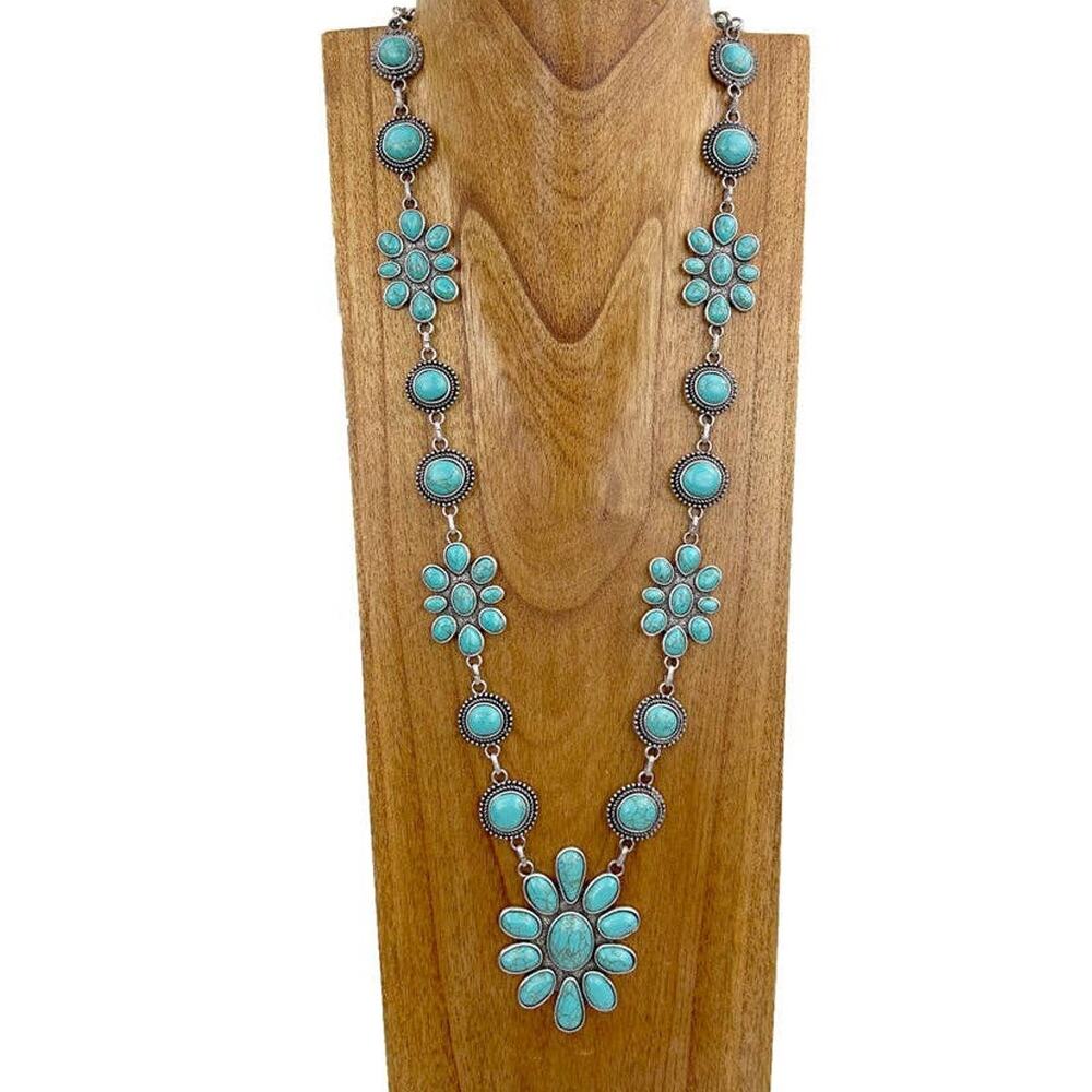 Silver & Blue Turquoise Concho Link Chain Necklace